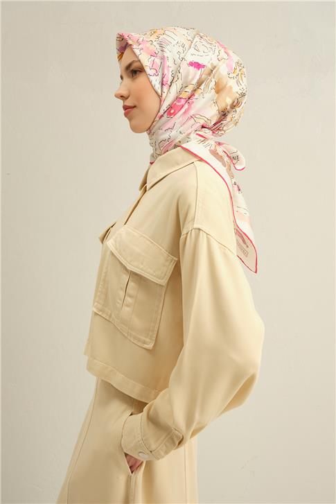 Armine Obje Desenli Saf İpek Twill Eşarp 9349D 34