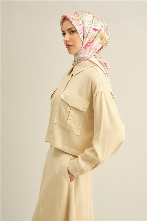Armine Obje Desenli Saf İpek Twill Eşarp 9349D 34
