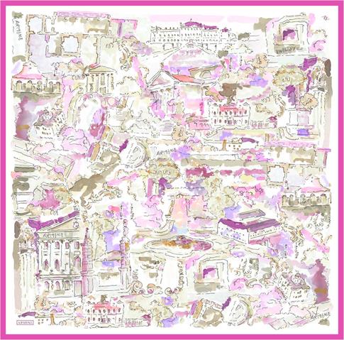 Armine Obje Desenli Saf İpek Twill Eşarp 9349D 34