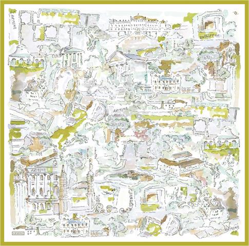 Armine Obje Desenli Saf İpek Twill Eşarp 9349D 54