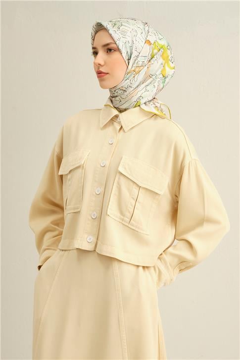 Armine Obje Desenli Saf İpek Twill Eşarp 9349D 54