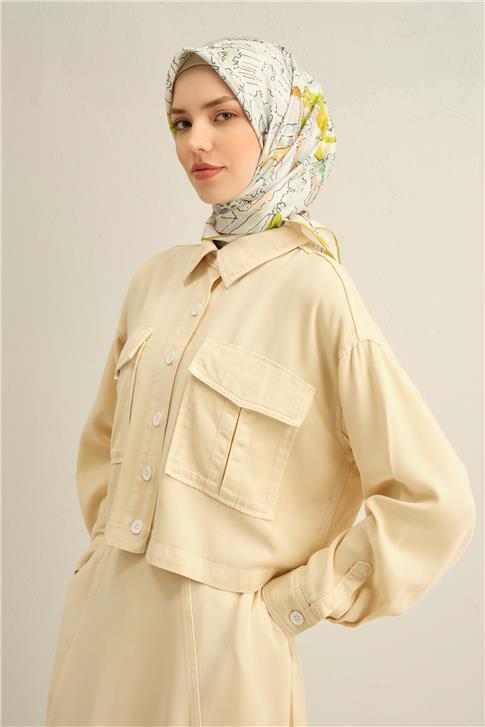 Armine Obje Desenli Saf İpek Twill Eşarp 9349D 54