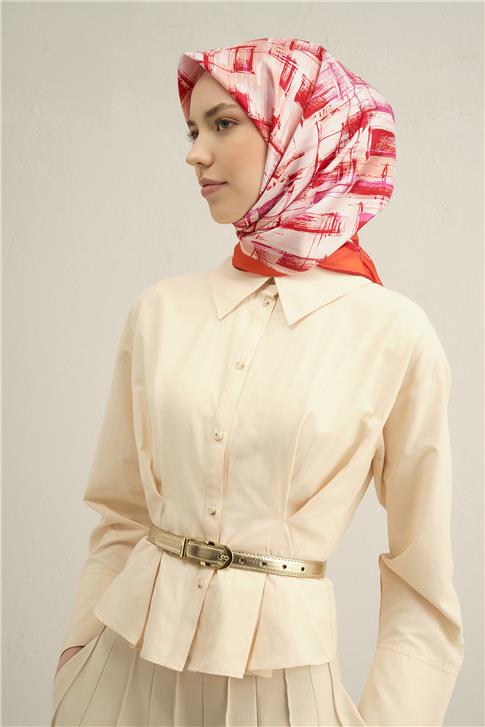 Armine Soyut Desenli Saf İpek Twill Eşarp 9350D 23