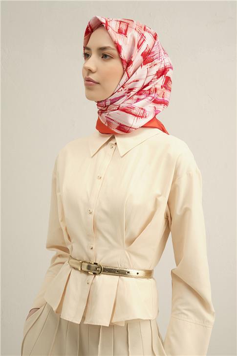 Armine Soyut Desenli Saf İpek Twill Eşarp 9350D 23