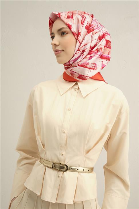 Armine Soyut Desenli Saf İpek Twill Eşarp 9350D 23