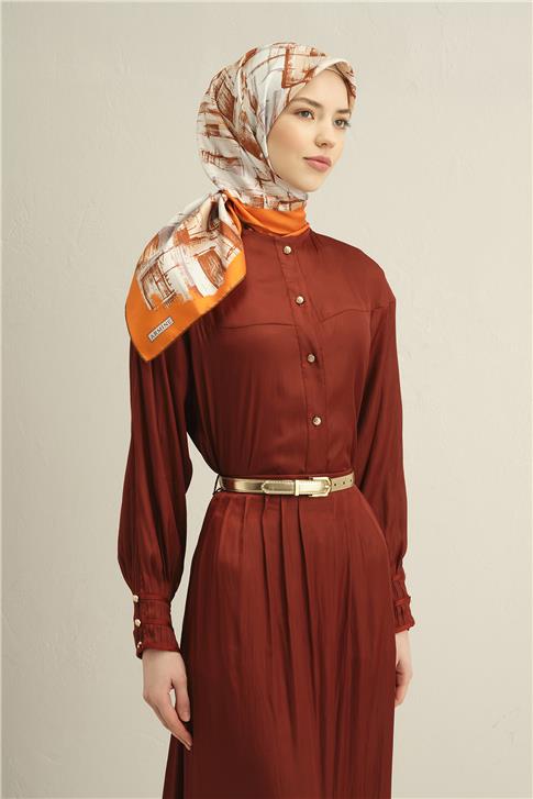 Armine Soyut Desenli Saf İpek Twill Eşarp 9350D 24 