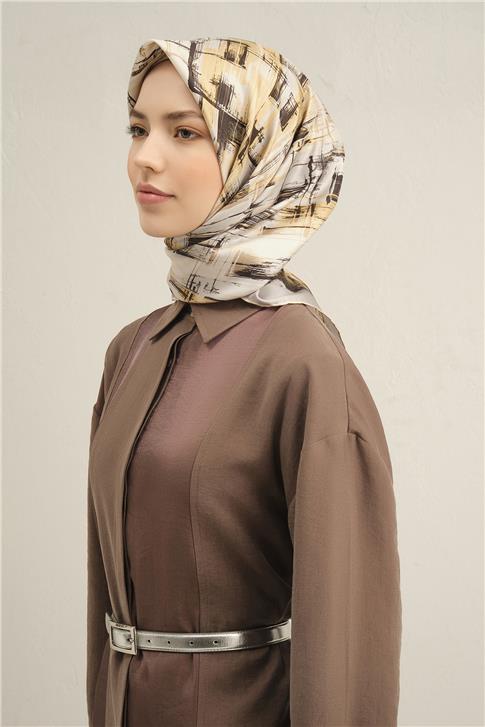 Armine Soyut Desenli Saf İpek Twill Eşarp 9350D 31