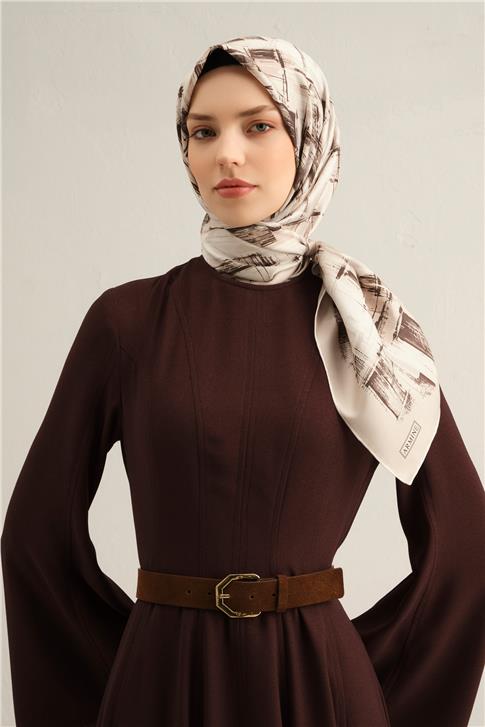 Armine Soyut Desenli Saf İpek Twill Eşarp 9350D 82