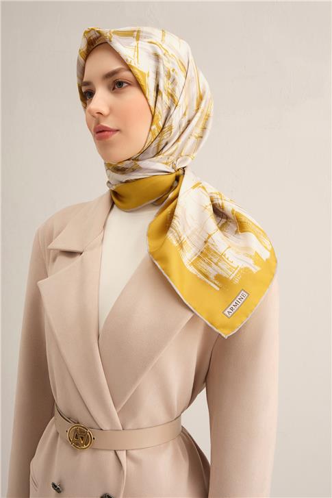 Armine Soyut Desenli Saf İpek Twill Eşarp 9350D 85