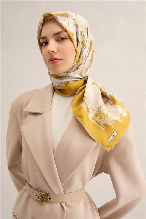 Armine Soyut Desenli Saf İpek Twill Eşarp 9350D 85