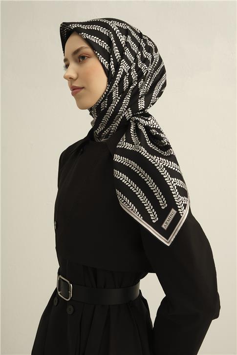 Armine Klasik Desenli Saf İpek Sura Eşarp 9351D 55