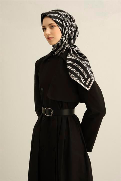 Armine Klasik Desenli Saf İpek Twill Eşarp 9351D 55