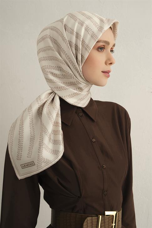 Armine Klasik Desenli Saf İpek Twill Eşarp 9351D 80
