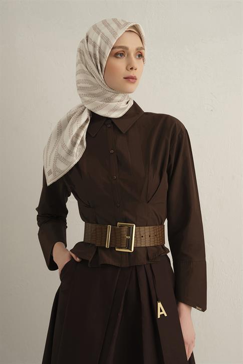 Armine Klasik Desenli Saf İpek Twill Eşarp 9351D 80