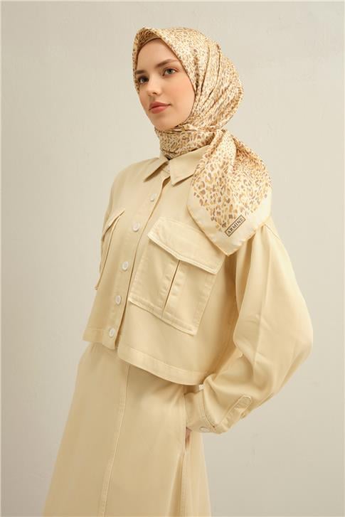 Armine Leopar Desenli Saf İpek Sura Eşarp 9352D 34