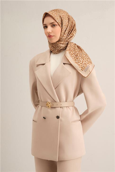 Armine Leopar Desenli Saf İpek Sura Eşarp 9352D 52