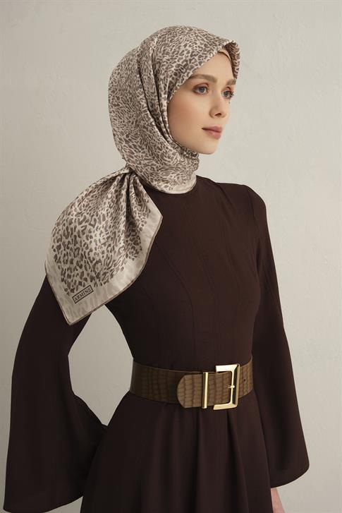 Armine Leopar Desenli Saf İpek Twill Eşarp 9352D 05