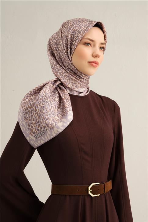 Armine Leopar Desenli Saf İpek Twill Eşarp 9352D 06