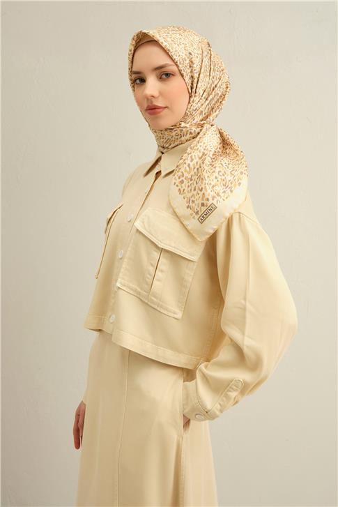 Armine Leopar Desenli Saf İpek Twill Eşarp 9352D 34