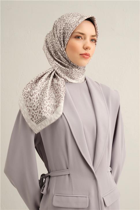 Armine Leopar Desenli Saf İpek Twill Eşarp 9352D 83