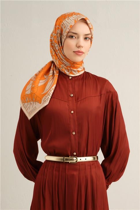 Armine Çiçek Desenli Saf İpek Twill Eşarp 9353D 05