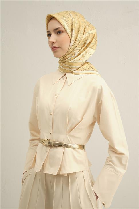 Armine Çiçek Desenli Saf İpek Twill Eşarp 9353D 35 
