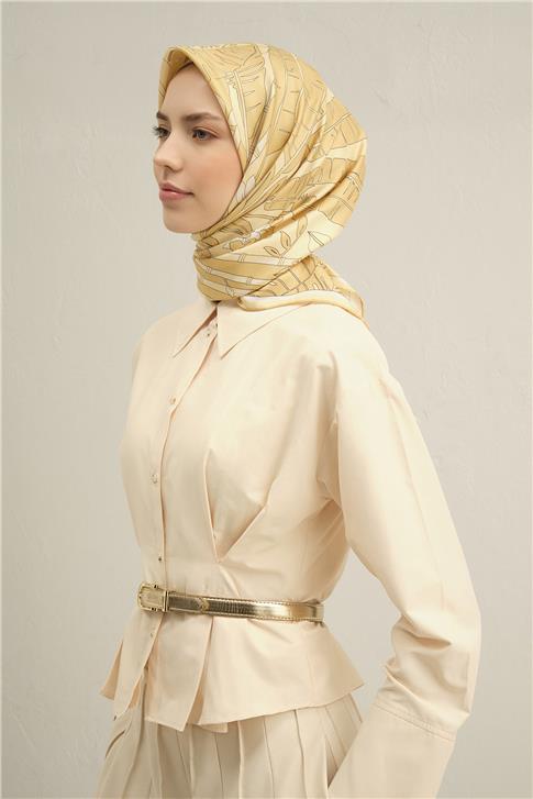 Armine Çiçek Desenli Saf İpek Twill Eşarp 9353D 35 