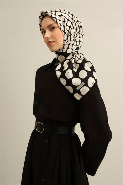 Armine Geometrik Desenli Saf İpek Twill Eşarp 9354D 80