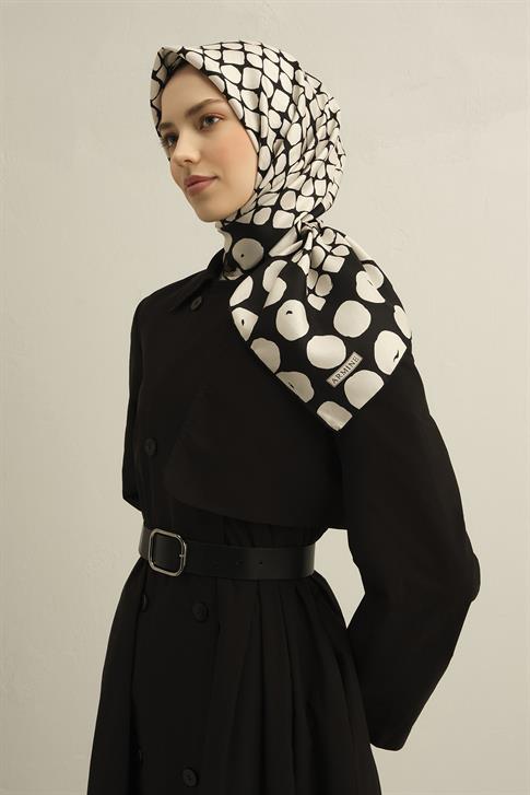 Armine Geometrik Desenli Saf İpek Twill Eşarp 9354D 80
