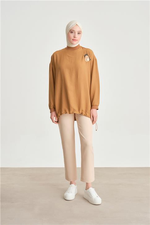 Armine Broşlu Bluz Ort3100 Çikolata