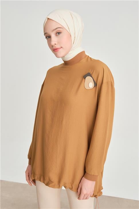 Armine Broşlu Bluz Ort3100 Çikolata