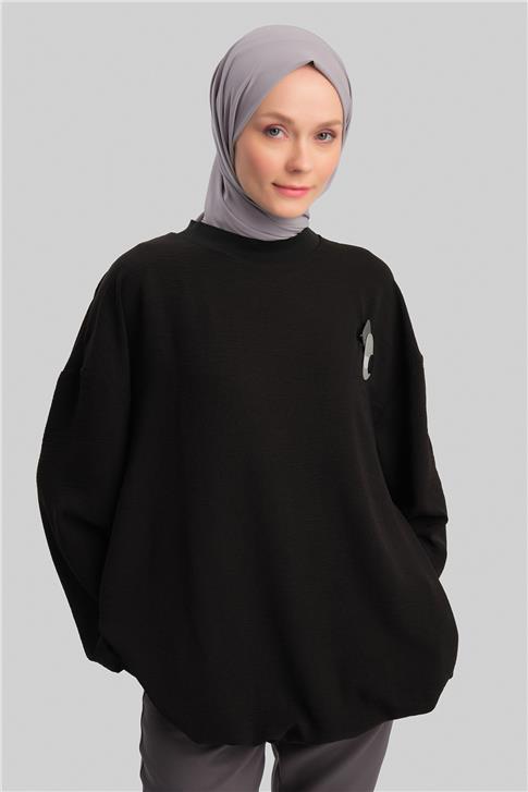 Armine Broşlu Bluz Ort3100 Siyah