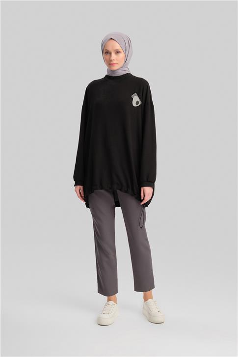 Armine Broşlu Bluz Ort3100 Siyah