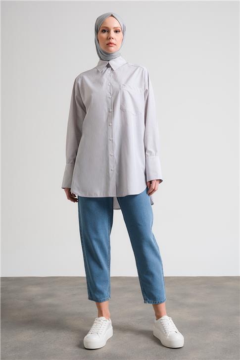 Armine Çizgili Gömlek Ort3440 Vizon