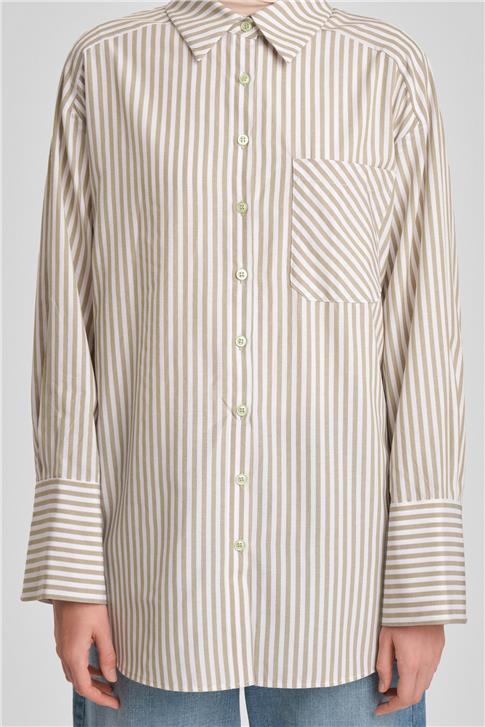 Armine Kalın Çizgili Gömlek Ort3440-1 Haki