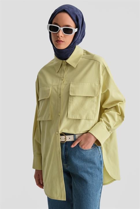 Armine Cepli Gabardin Gömlek Ceket 25K3603 Çağla