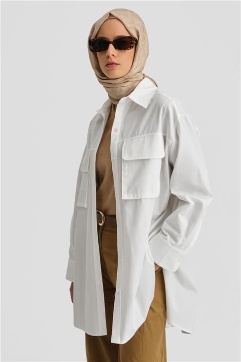 Armine Cepli Gabardin Gömlek Ceket 25K3603 Ekru