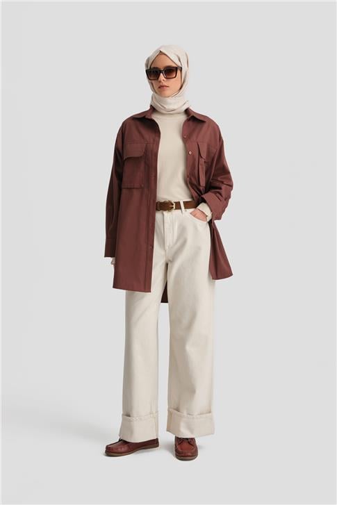 Armine Cepli Gabardin Gömlek Ceket 25K3603 Kızıl Kahve