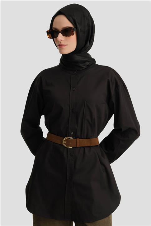 Armine Hakim Yakalı Tek Cepli Gömlek ORT3633 Siyah