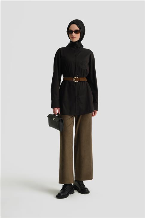 Armine Hakim Yakalı Tek Cepli Gömlek ORT3633 Siyah