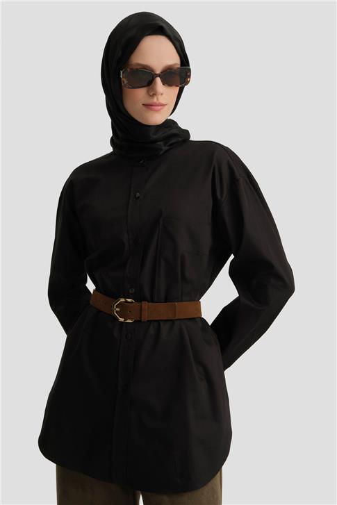 Armine Hakim Yakalı Tek Cepli Gömlek ORT3633 Siyah