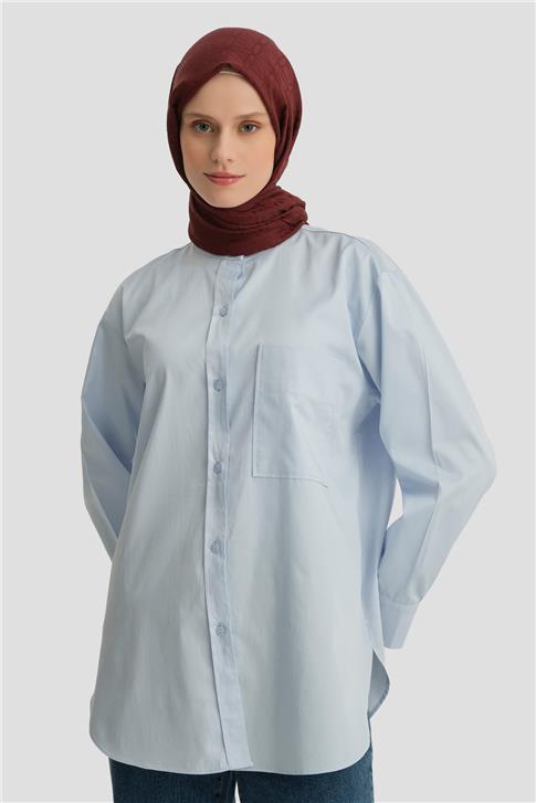 Armine Hakim Yakalı Tek Cepli Gömlek ORT3633 Buz Mavi