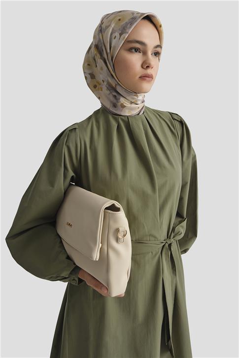 Armine Pile Detaylı Pamuk Elbise 25Y9024 Haki