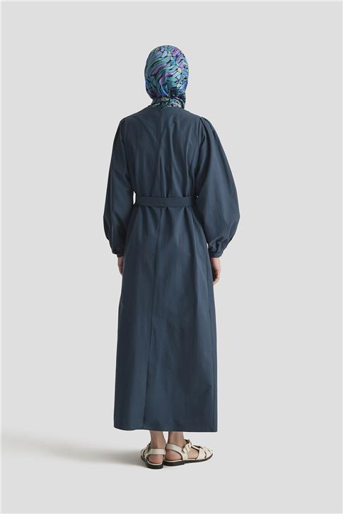 Armine Pile Detaylı Pamuk Elbise 25Y9024 İndigo