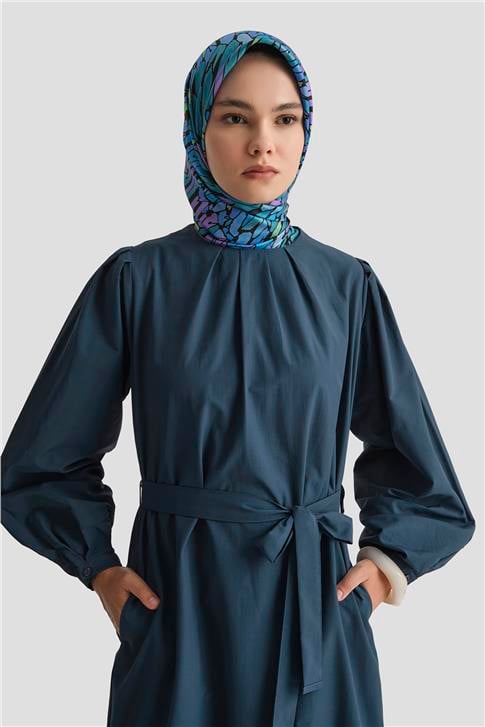 Armine Pile Detaylı Pamuk Elbise 25Y9024 İndigo