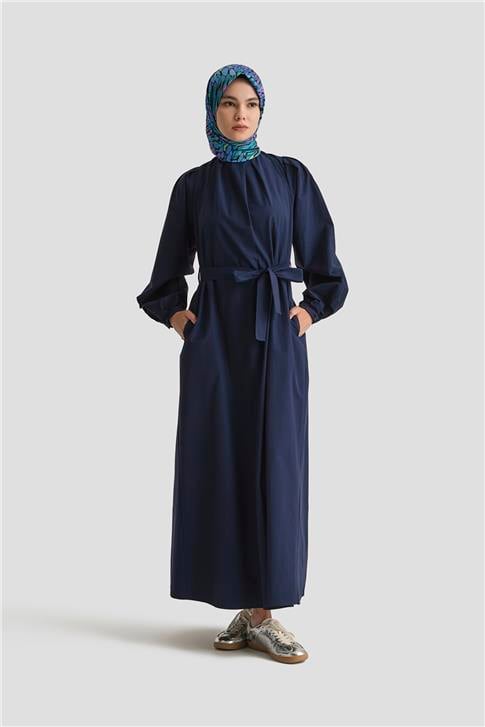 Armine Pile Detaylı Pamuk Elbise 25Y9024 LACİVERT
