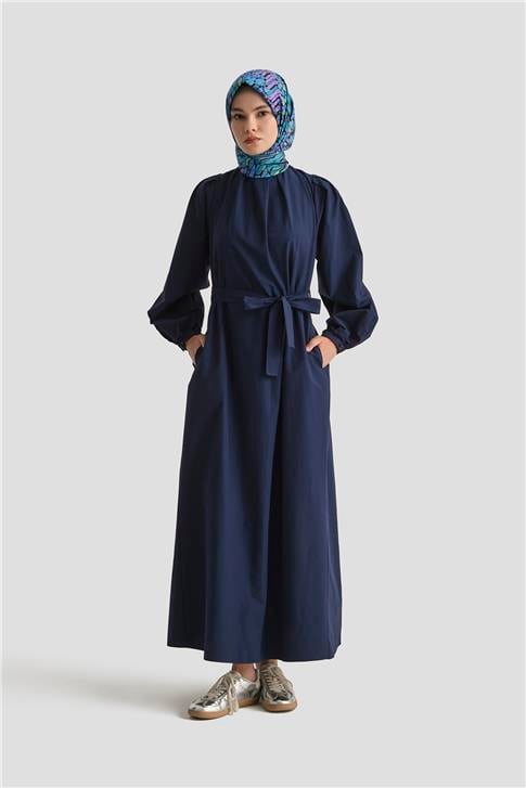 Armine Pile Detaylı Pamuk Elbise 25Y9024 LACİVERT
