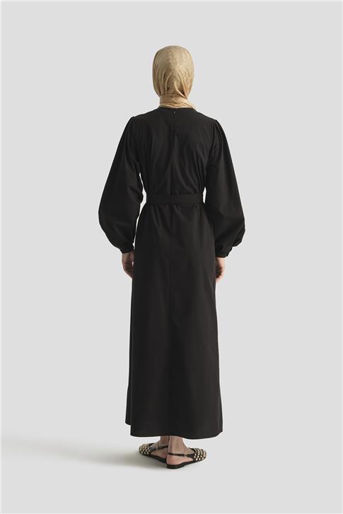 Armine Pile Detaylı Pamuk Elbise 25Y9024 Siyah