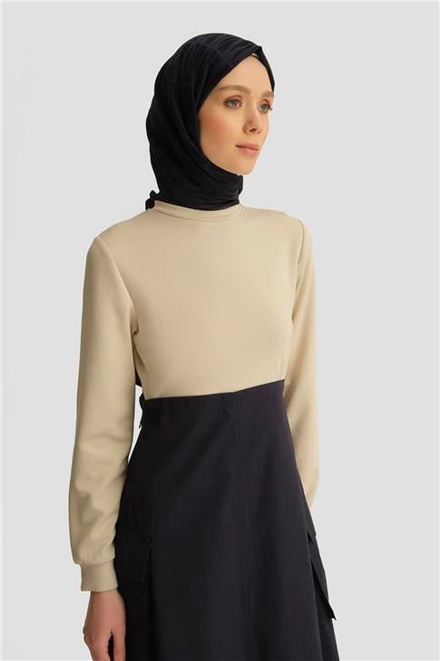 Armine Paraşüt Kumaş Mix Örme Elbise ORTD9437 Lacivert