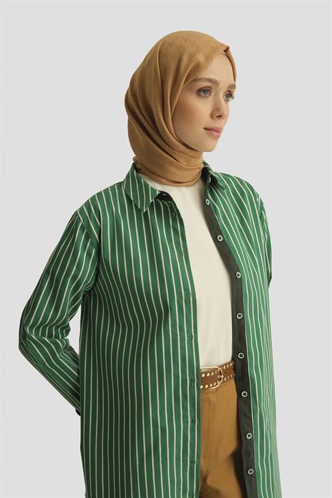 Armine Çizgili Tunik ORTD9438 Haki